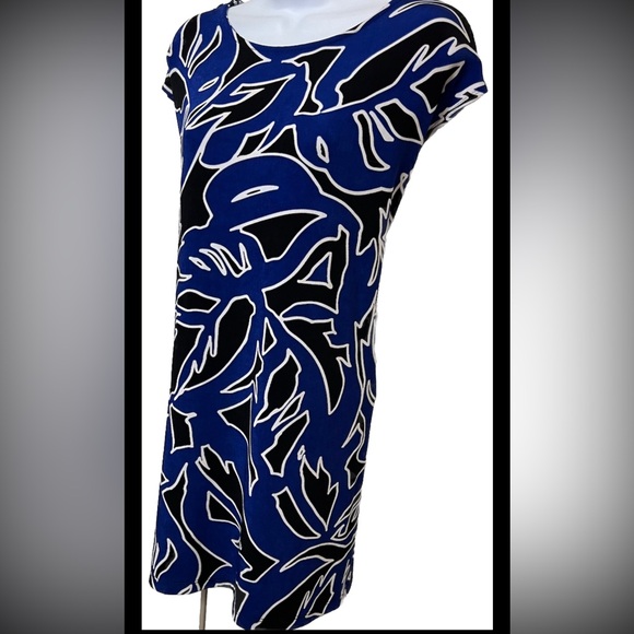 CHICOS Travelers NWT Seafaring Blue Tunic Cap Print Dress Shift Sz 12 14 - Picture 4 of 8